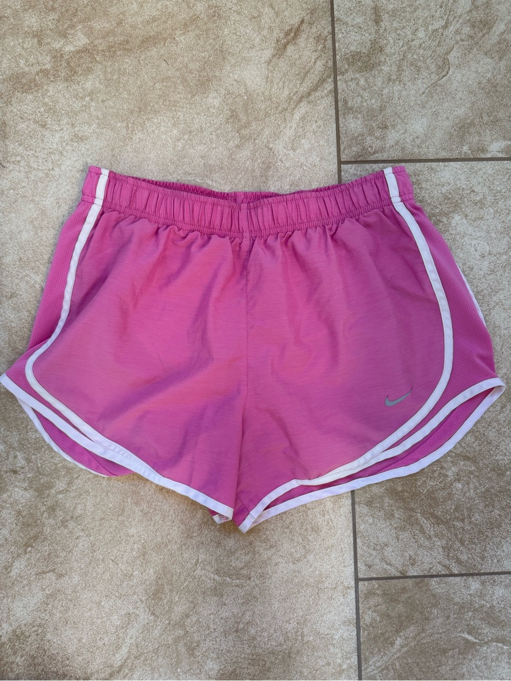 Nike Pink Women's Athletic Running Shorts with White Trim